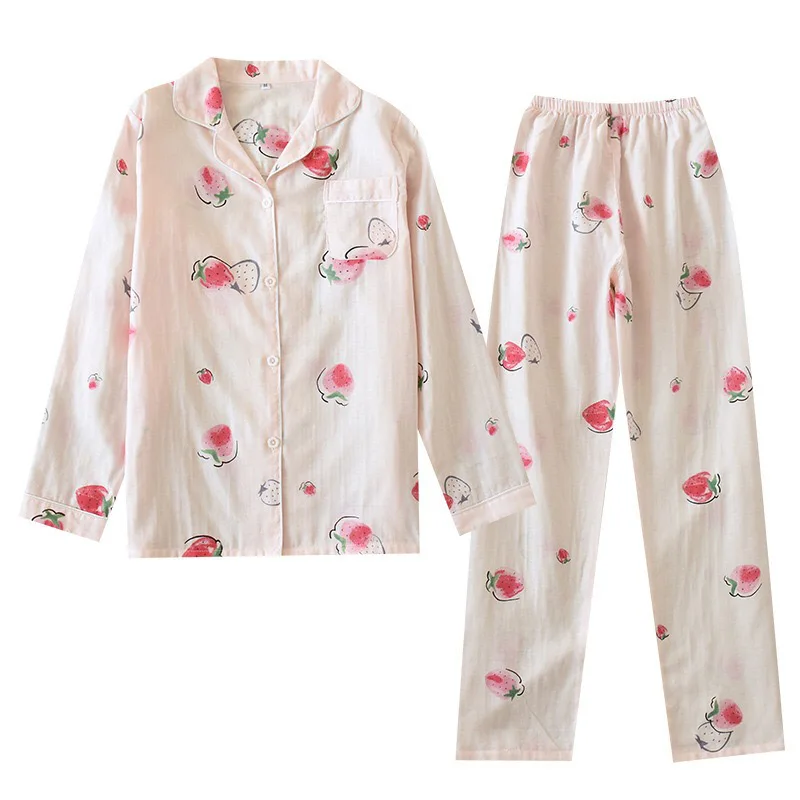 Пижамный комплект из чистого хлопка с рисунком клубники комфортный хлопковой