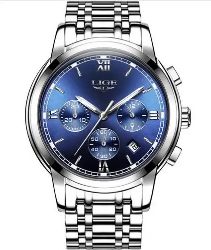 Silver blue LIGE, новинка, розовое золото, женские часы, Бизнес Кварцевые часы, женские, Топ бренд, роскошные женские наручные часы, женские часы, Relogio Feminin - Цвет: Silver blue