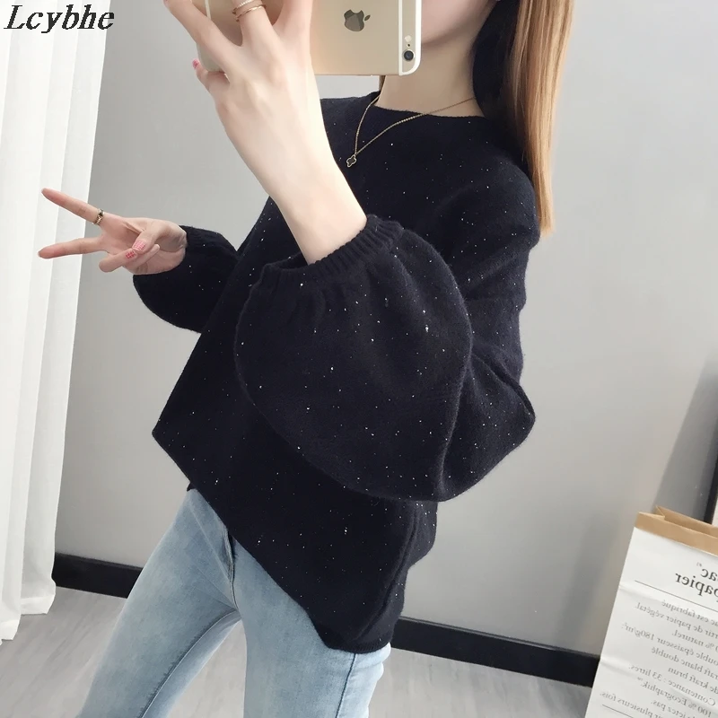 

513350 [Zone C 7 left] - real point yarn Lantern Sleeve round neck socket sweater 2020ag