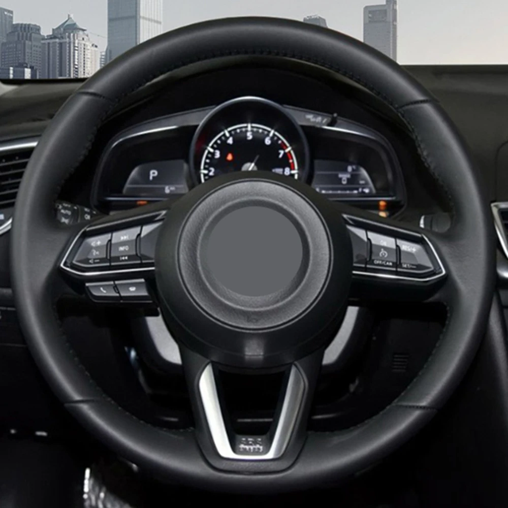 Черные замшевые чехол рулевого колеса автомобиля сделай сам для Mazda 3 Axela 2017-2019 6