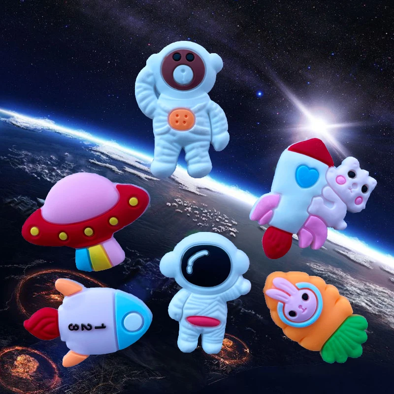 

12 Cute Cartoon Kawaii Spaceship, Rocket, Astronaut Series Flat Back Soft Glue DIY Scrapbook Mobile Phone Shell Accessories A72