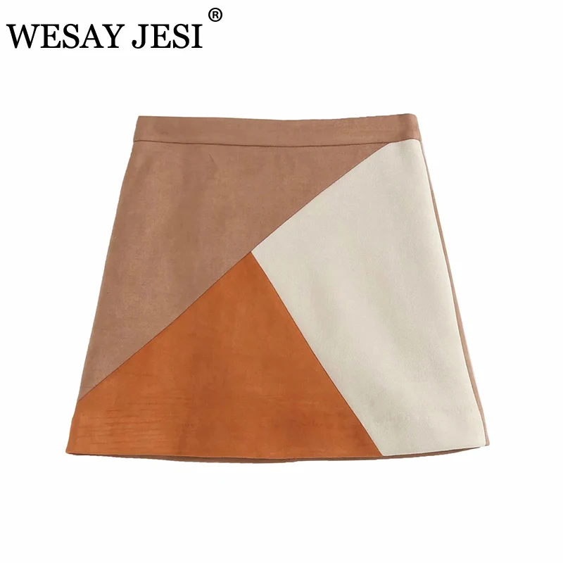 

WESAY JESI 2021 Summer New Style Skirt Simple Ladies Mini Skirt High Waist A-line Deerskin Velvet Casual Fashion Ladies Skirt