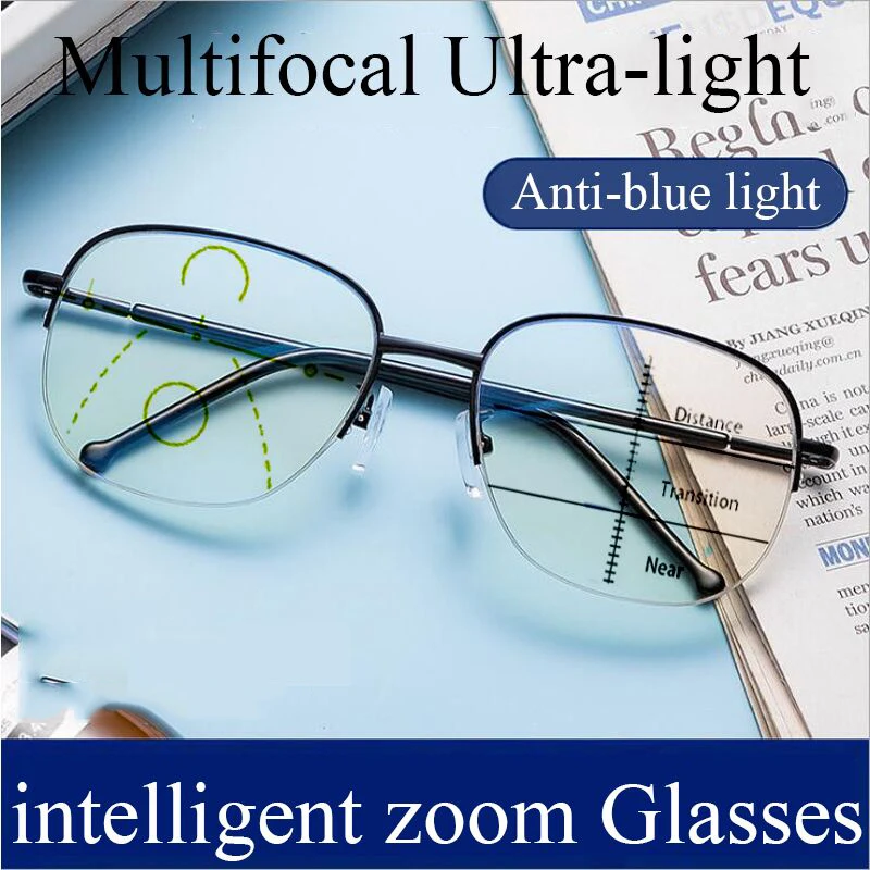 Yuvarlak çerçeve multifokal ilerici okuma gözlüğü kadın erkekler Anti mavi Ray Ultra hafif okuyucular gözlük büyütme 1.0 ila 4