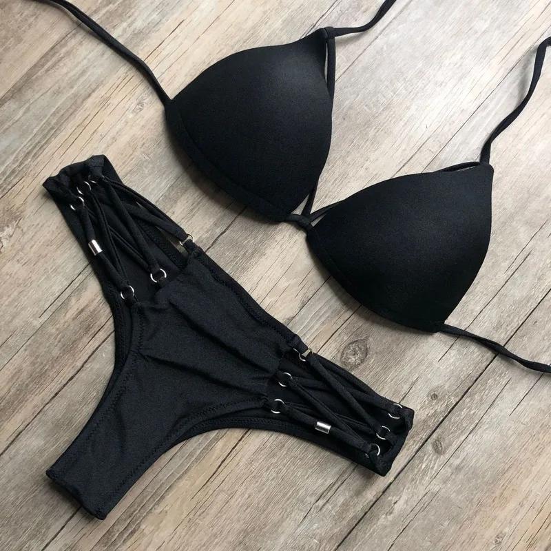 Простые пикантные купальник бикини разноцветная однотонная сексуальные