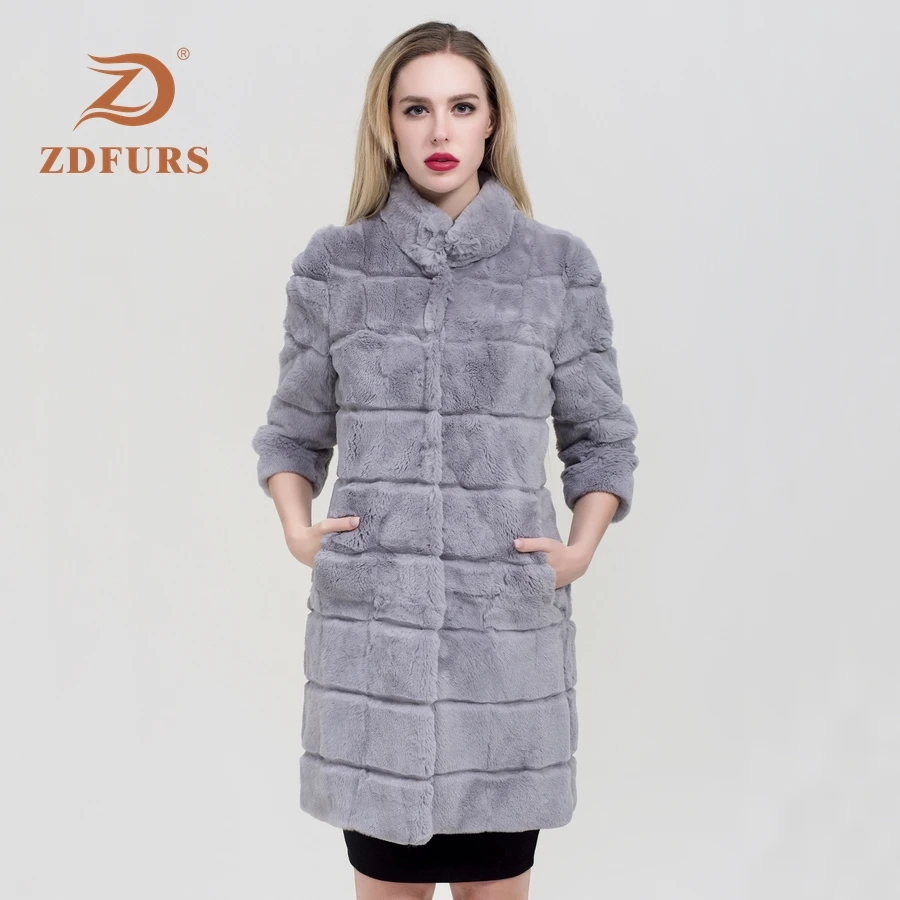 ZDFURS* 2019 Real rex rabbit Fur Coat Women Real Fur Jacket Festival Fur Real  Rabbit fur outerwear winter coat