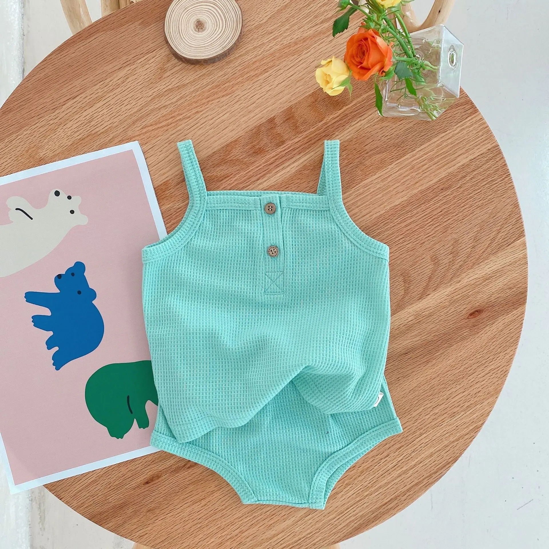 

2021 Summer New Toddler Kids Outfits Clothes Set Solid Color Loose Casual Camisole and Shorts 2Pcs Set