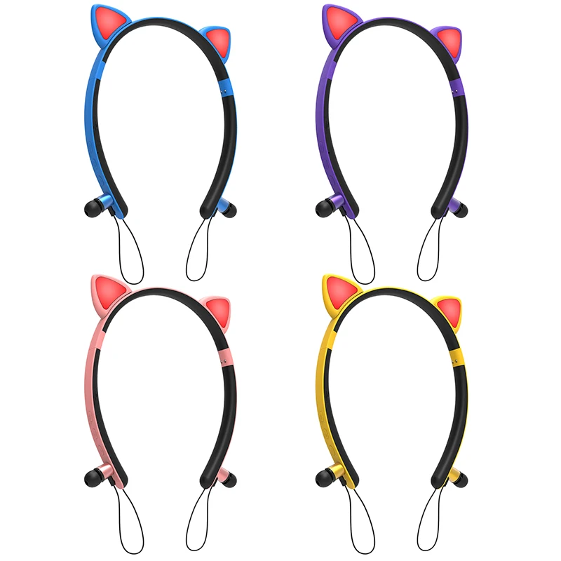 

Girl Hair Band Cat Ear Wireless Bluetooth-compatible Earphones Magnetic Hanging Neck Luminous Headset Stereo Surround Sound