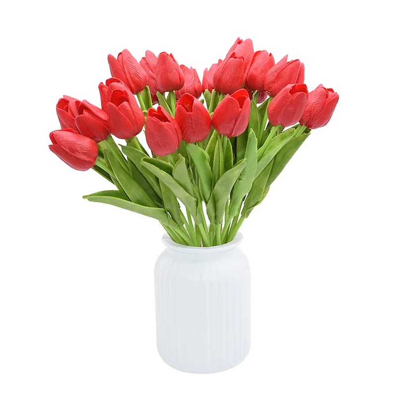 30pcs tulip artificial flower white red yellow pu real touch fake tulips for home decoration fake flowers bouquet wedding decor free global shipping