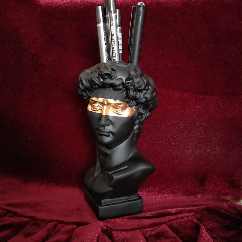 

Resin Plaster Head Vase Blindfolded Pirate David Makeup Brush Pen Holder Storage Box Plant Flower Jar living room decoration