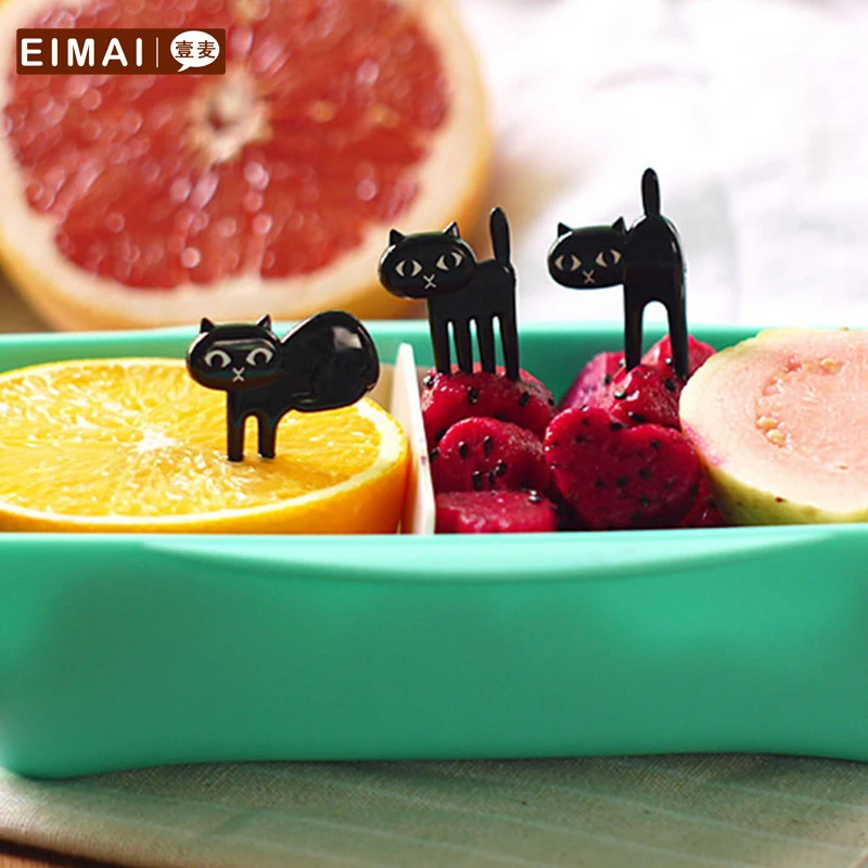 EIMAI с черными котиками и вилка для фруктов персонажем из мультфильма маленьких