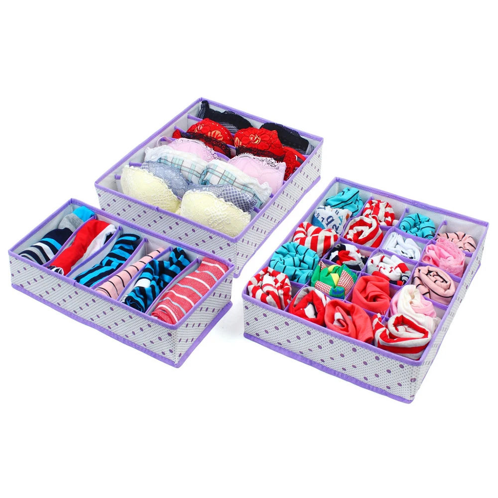 3pcs purple LASPERAL, многоразмерный органайзер для нижнего белья, бюстгальтера, ящик для хранения, органайзер для шкафа, для нижнего белья, шарфа, носков, гардероба, для домашнего хранения - Цвет: 3pcs purple