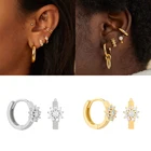 CRMYA ZC циркониевые серьги Huggie золотого и серебряного цвета, маленькие круглые металлические цветочные обруч, серьги для женщин и девушек, ювелирные изделия