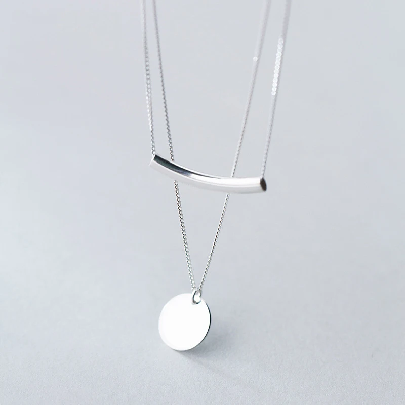 

925 Silver Necklace Women's Japanese and Korean Style Double-Layer round Necklace Elegant Geometric Long Clavicle Chain Female