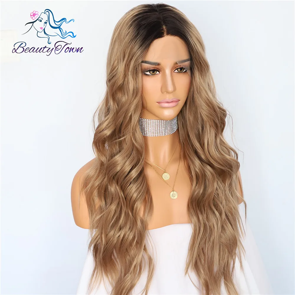 Парики BeautyTown из шелка с темными корнями Омбре коричневые натуральные волнистые