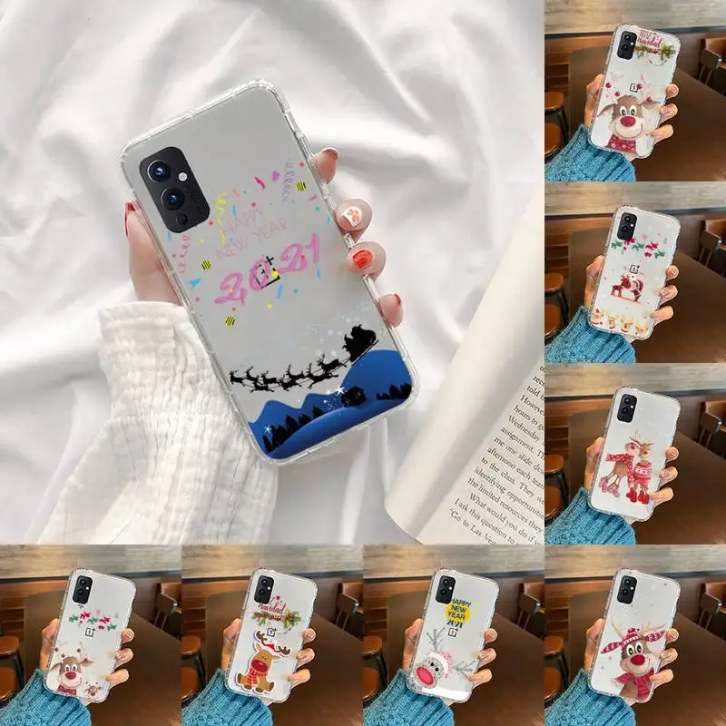 

Christmas new Year happy Phone Case Transparent For OnePlus 9 8 7 7t 8t Oppo find X3 X2 reno5 Vivo X60 X50 Pro MeiZu 17 16XS