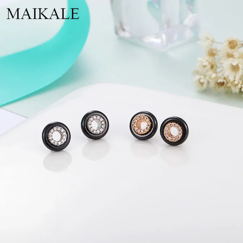 Женские маленькие керамические серьги MAIKALE модные круглые гвоздики с