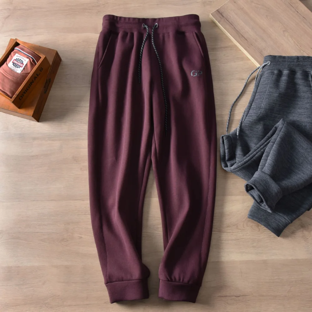 

Autumn and Winter Thickening Roman Knitted Fabric Ankle-Tied Sweatpants Men 's Simple Casual Loose Track Pants