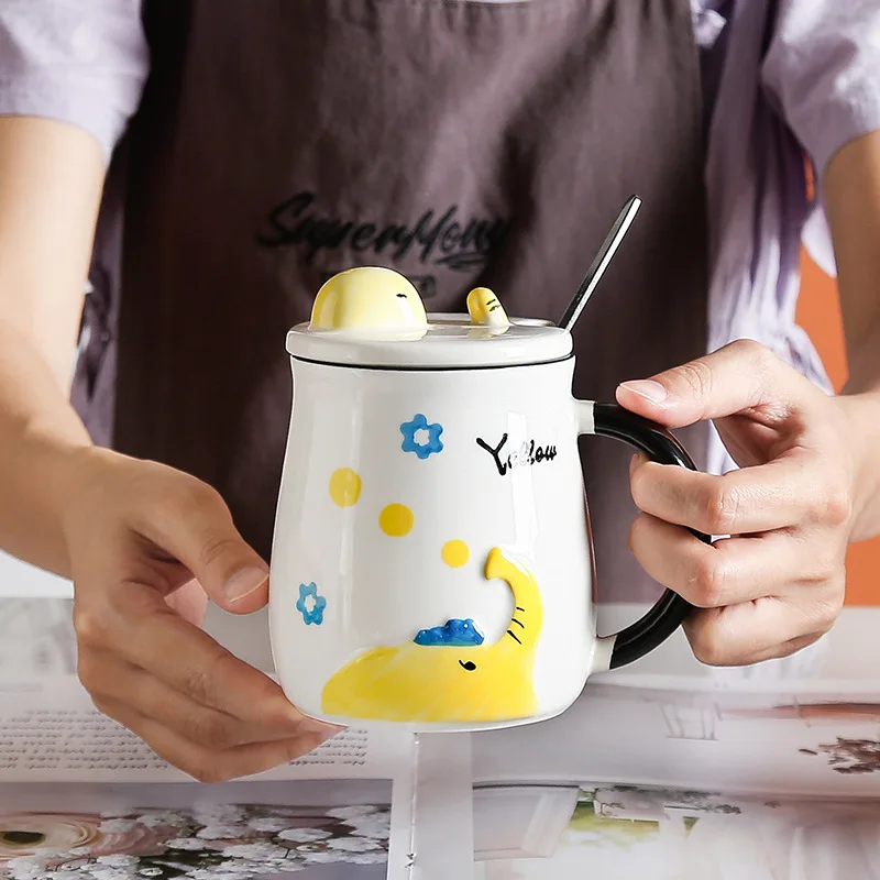 

Embossed Elephant Mug Mobile Phone Holder Ceramic Cup Large Capacity Breakfast Cup Drinking Cup Kawaii Mug Tea Cup Set