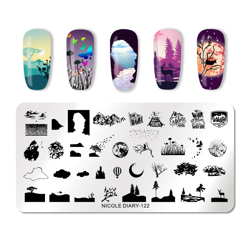 NICOLE DIARY Прямоугольный дизайн с французскими краями шаблонные штампы для нейл