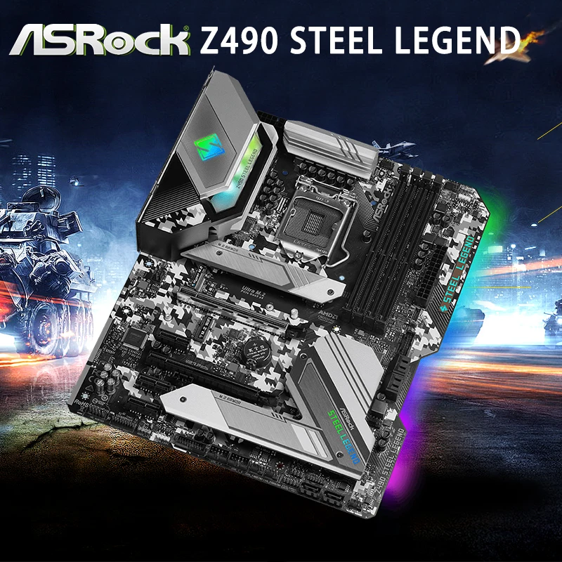 Bestellen LGA 1200 ASRock Z490 Stahl Legende Motherboard DDR4 128GB DDR4 2133MHz PCI-E 3,0 M.2 Overlocking Desktop Z490 Placa-Mãe 1200