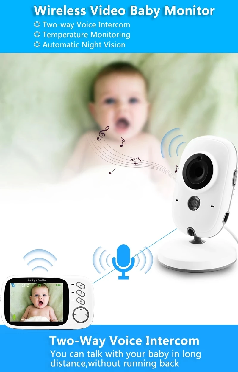 Детский монитор цветной видео беспроводной babyfoon baba электронная безопасность 2 разговора ночного видения Светодиодный контроль температуры bebek telsizi