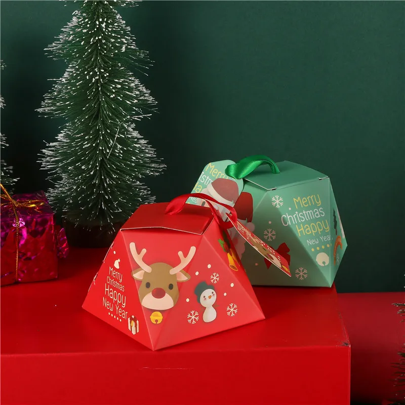 

New Candy Box Christmas Gift Boxes Christmas Decorations for Home Gift Bags with ribbon Packaging Paper Bag Party Favor Supplies