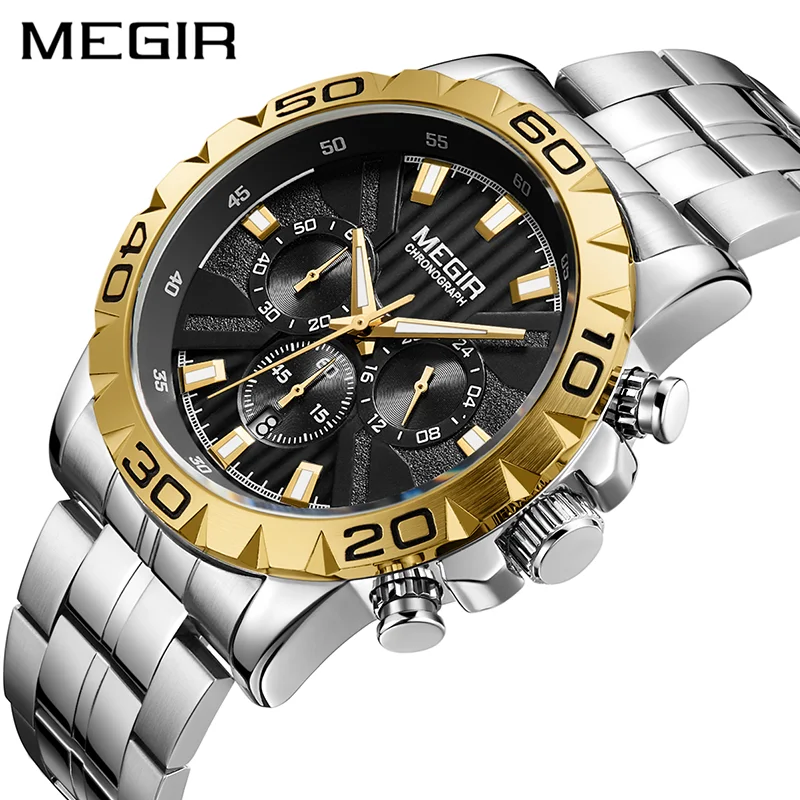 

MEGIR Top Luxury Men Watches Steel Waterproof Watch Sport Military Wristwatches Male Quartz Clock Relogio Masculino
