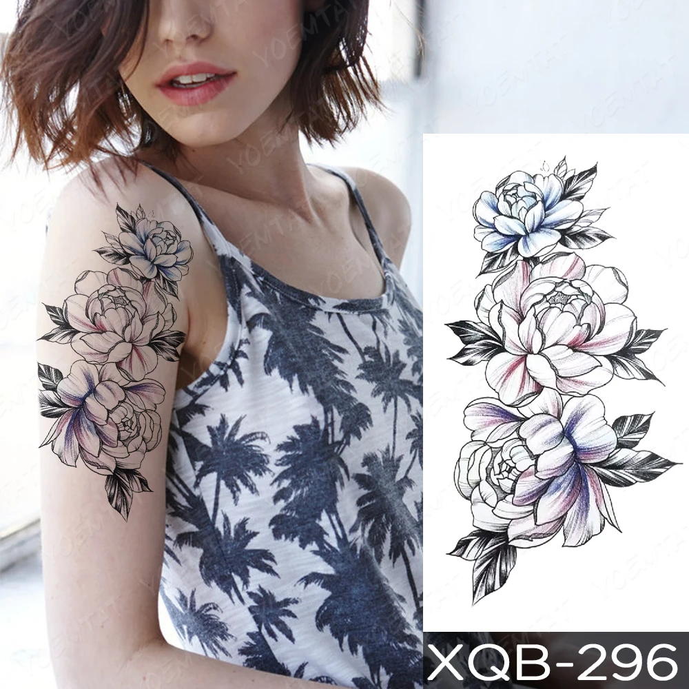 

Waterproof Temporary Tattoo Sticker Snake Animal Tattoos Flowers Rose Peony Butterfly Body Art Arm Fake Sleeve Tatoo Women