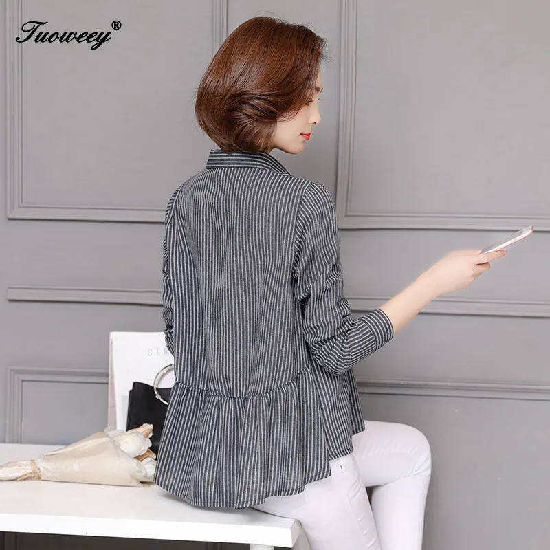

2020 Long Sleeve Tops Womens Tops and Blouses OL striped Blouse Shirts Korean Top Button Printing career Blusas Feminias