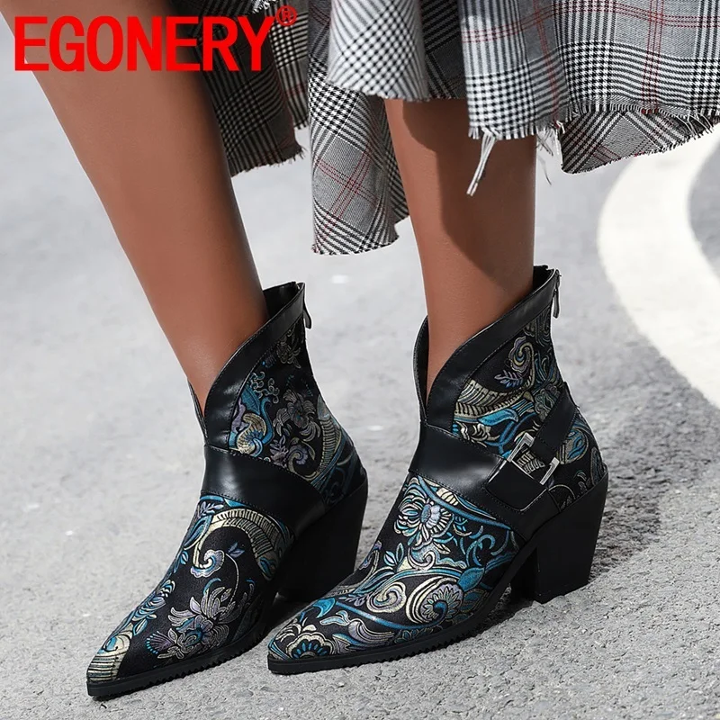 

EGONERY/сезон зима; Новинка; Модные пикантные ботильоны снаружи, на высоком каблуке, туфли с острым носком и застежкой-молнией вечерние женская ...