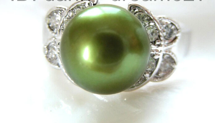 + Доставка&gt Замечательный 10 мм зеленый натуральный пресноводный жемчуг кольцо