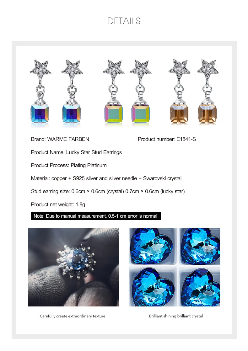Warme Farben Crystal from Swarovski Earrings for Women S925 Sliver Square Cube Crystal Drop Earrings Korean Earrings Brincos