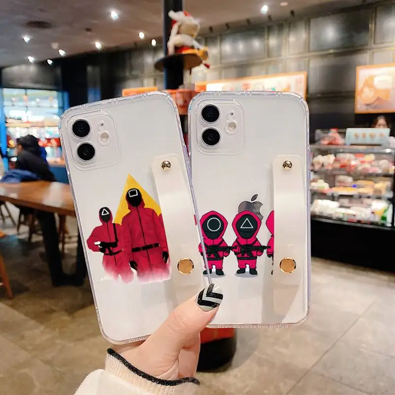 

Squid Game Jiang Xiao 067 Phone Case Wrist Strap For iPhone 7 8 11 12 X XS XR MINI Pro Max Plus Hand Band Transparent Clear
