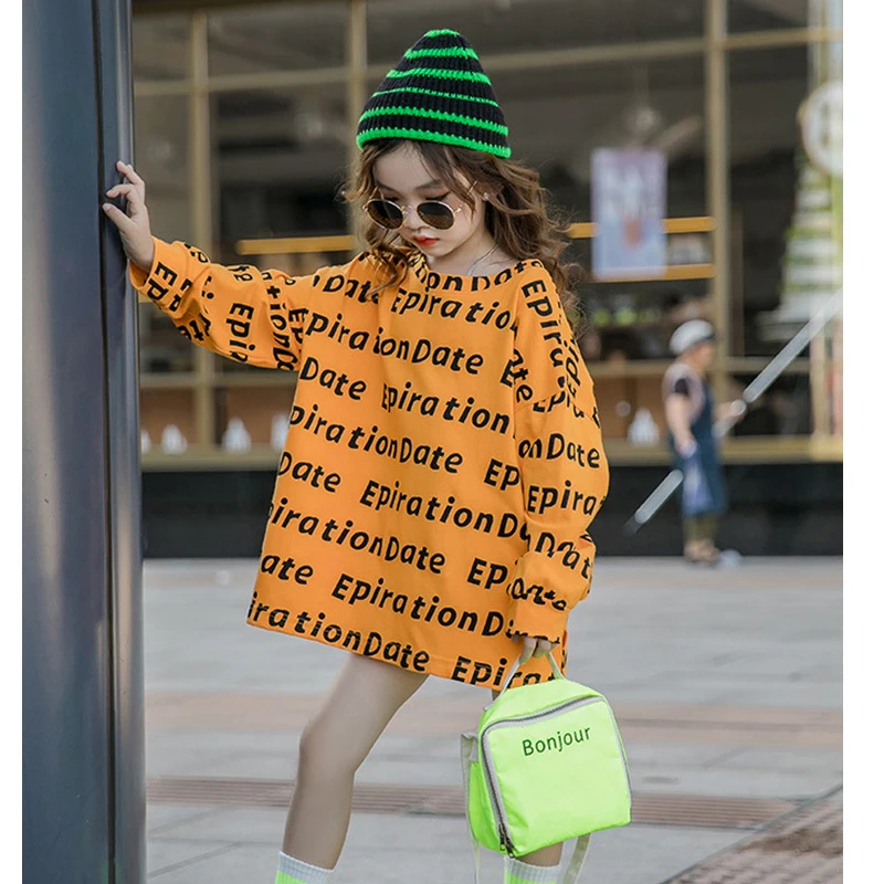 

Длинные Топы с буквенным принтом для девочек, Детская осенняя одежда, футболка для девочек-подростков 8, 10, 12, 13, 14 лет