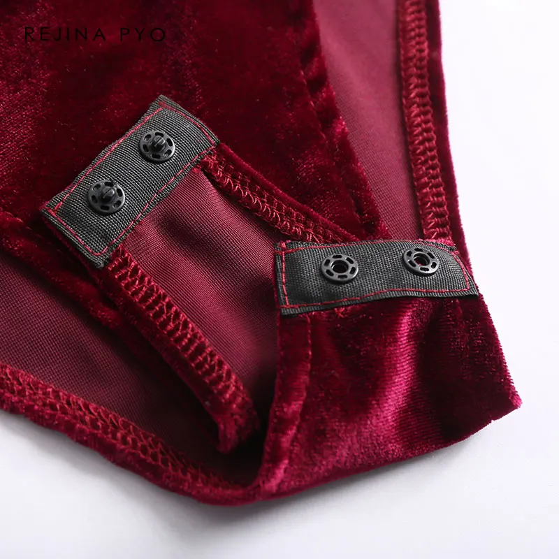 Женский бархатный комбинезон BIAORUINA бордовый сексуальный с V образным вырезом