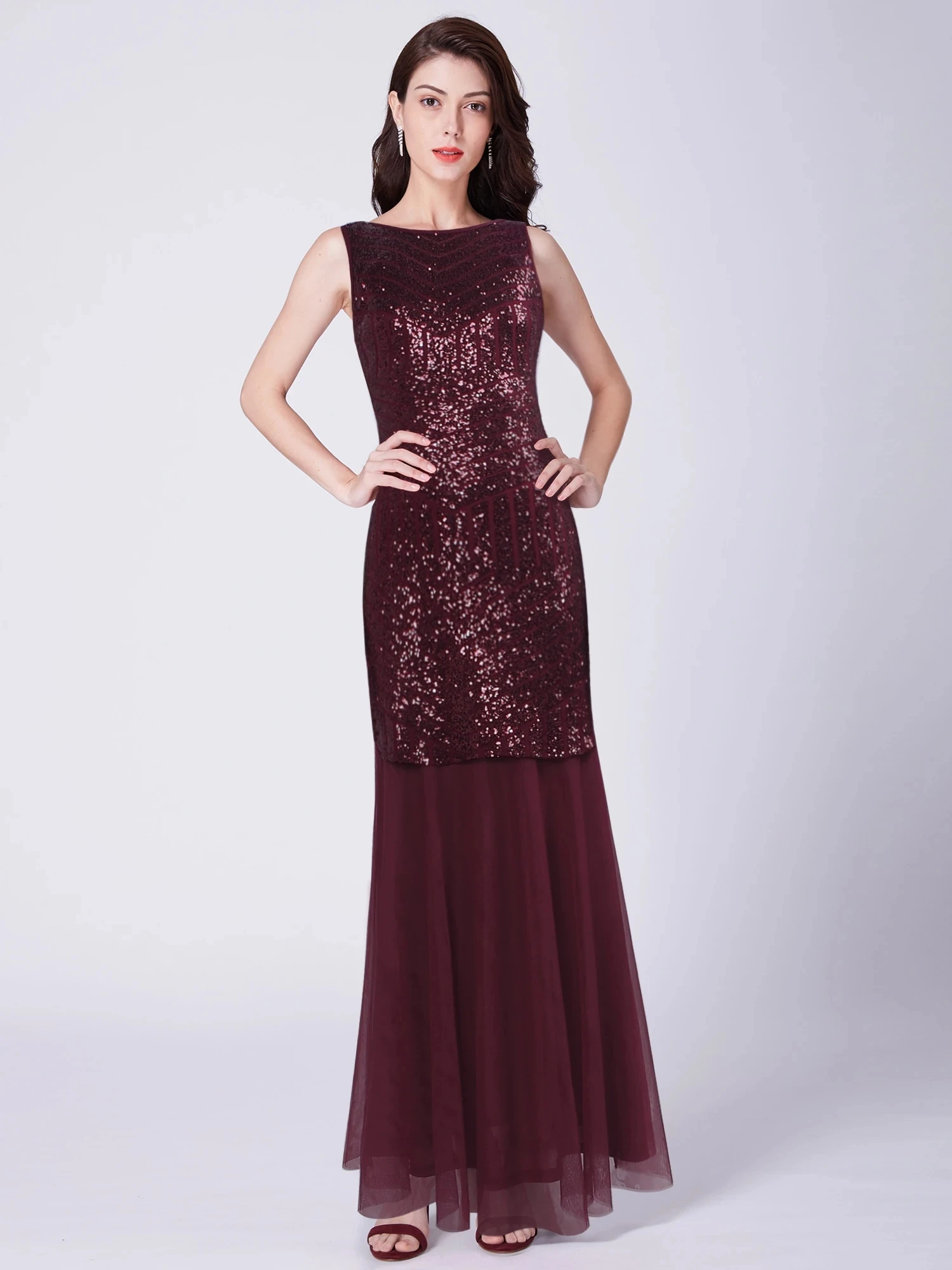 

Женское шифоновое платье-годе Ever Pretty, длинное Бордовое платье с принтом и блестками, вечернее платье, EZ07649, лето 2019