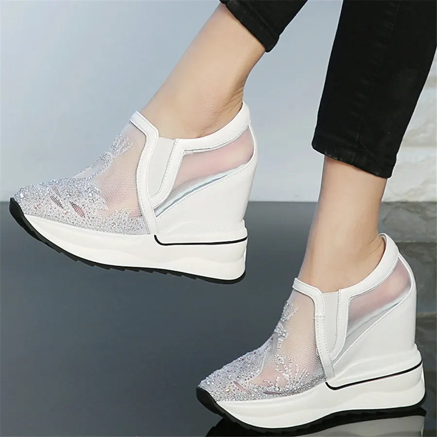 Ботильоны женские из натуральной кожи на танкетке модные кроссовки дышащие