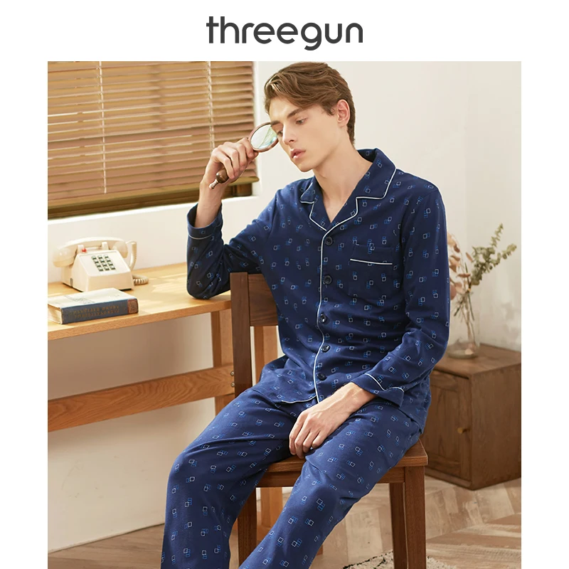 Штаны для сна THREEGUN, мужские клетчатые штаны, клетчатая Пижама, 100 хлопок, повседневные пижамы, домашняя пижама, брюки, одноцветная нижняя часть, XXXL