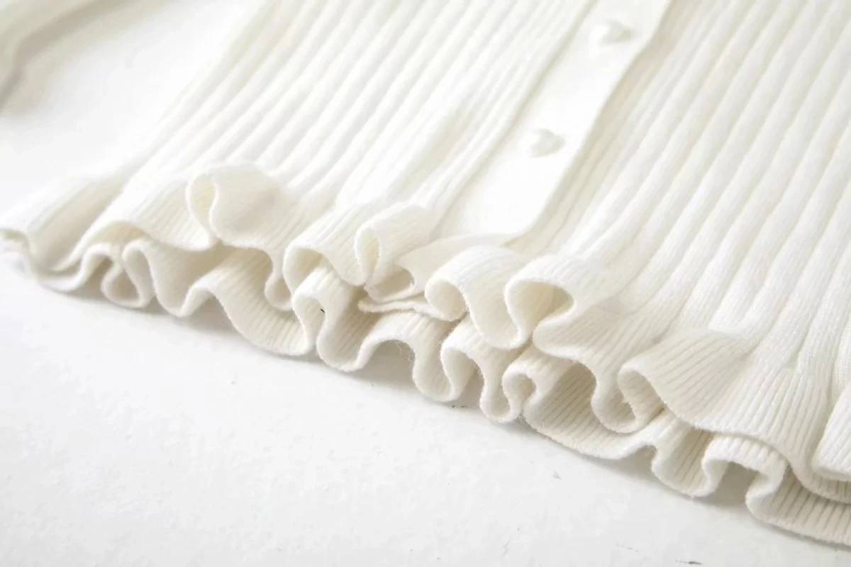 Women Deep V Neck Single Breasted Solid Sweater with Ruffle Trim Crop Cardigan |