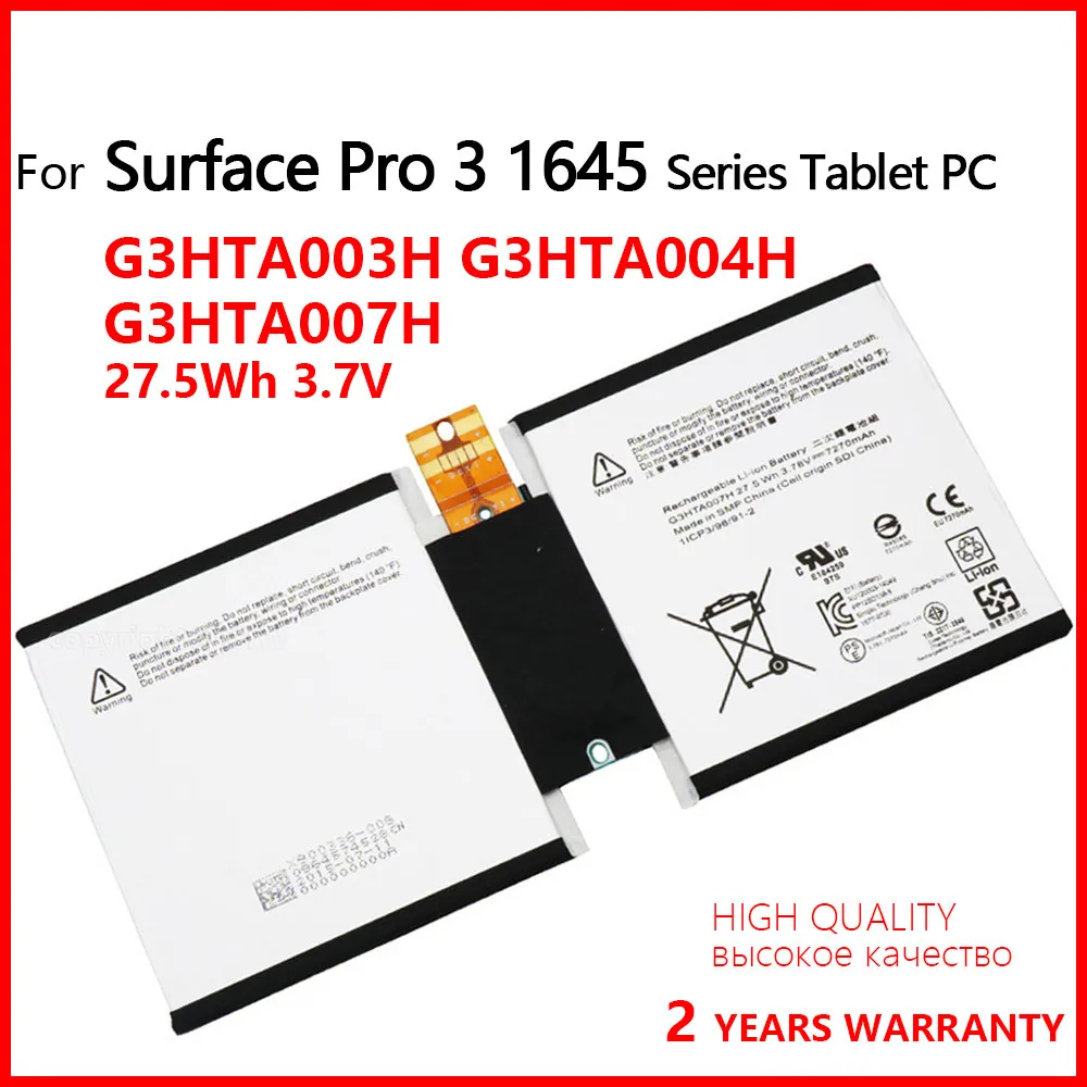 

100% Genuine G3HTA003H G3HTA004H G3HTA007H Battery For Microsoft Surface 3 1645 1657 Tablet PC 1ICP3/96/91-2 3.7V 27.5Wh