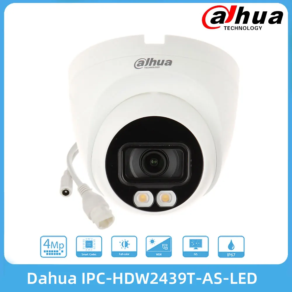 

Dahua IPC-HDW2439T-AS-LED 4MP Lite полноцветный фиксированный фокусный окуляр сетевая камера H.265 кодек IP67 Встроенный микрофон 2,8 3,6 мм объектив