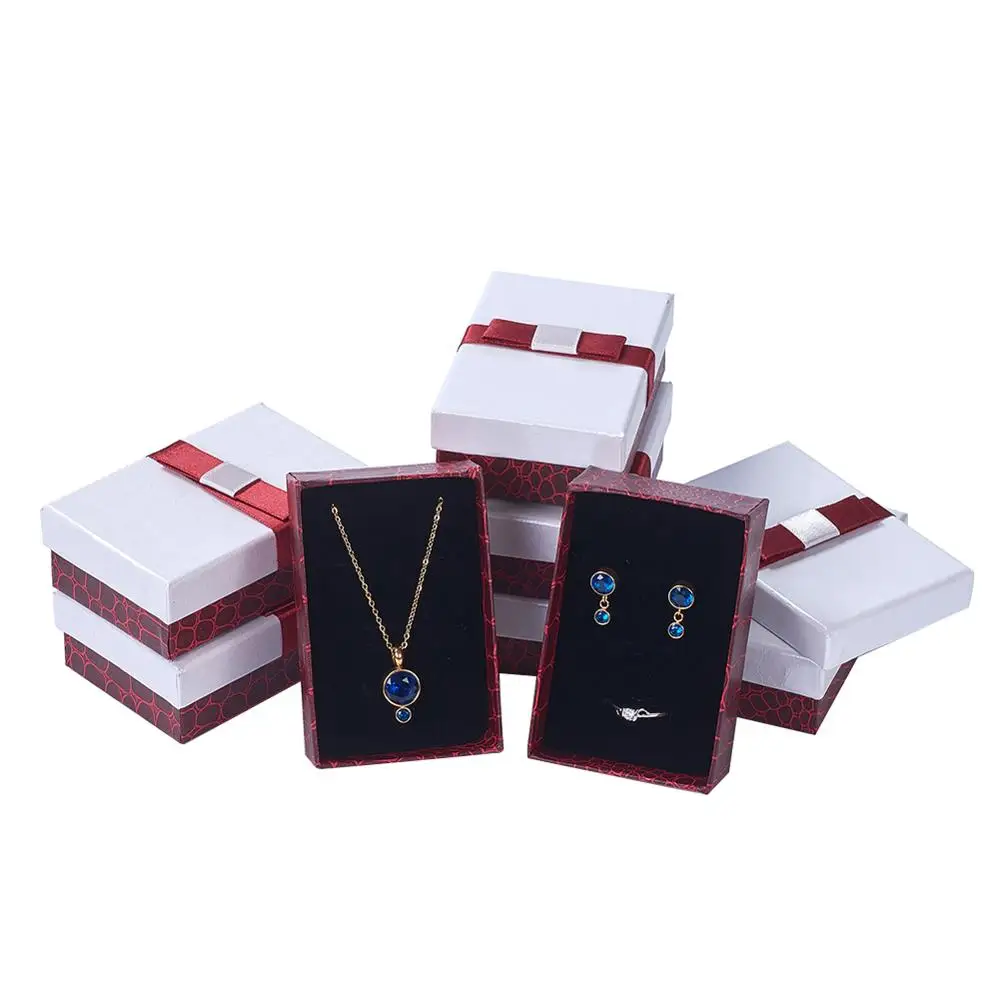 48pcs Rectangle Jewelry Cardboard Gifts Boxes For Pendant Necklace jewelry Packaging Display Box 9x6x3cm with Bowknot