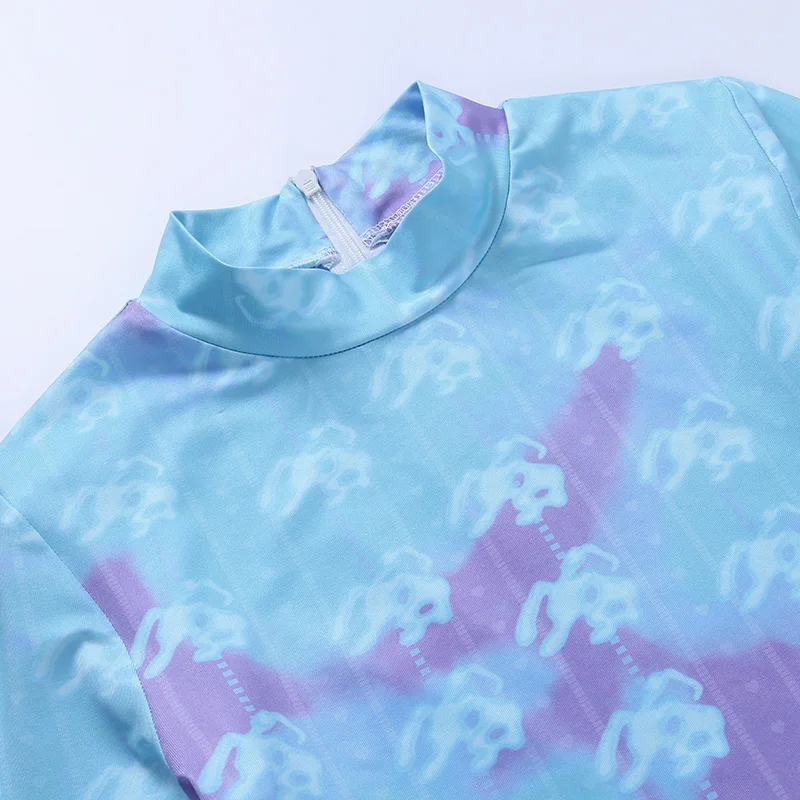 

WannaThis O-neck Back Zipper Skinny Elastic New Overalls For Women Long Sleeve Print Street Autumn Sexy Woman Rompers Jumpsuit