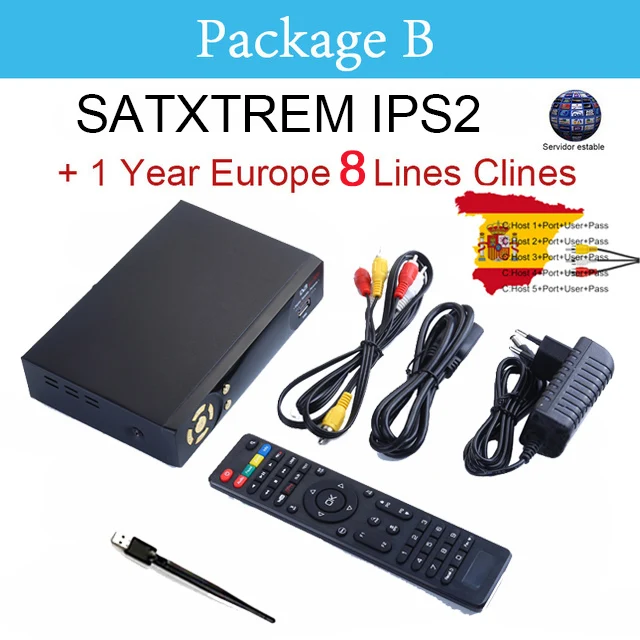 Satxtrem IPS2 DVB-S2 спутниковый ресивер IPTV Cam combo Receptor камера Испания Португалия 8 cline для 1 года Европа декодер - Цвет: IPS2 n usb wifi cam