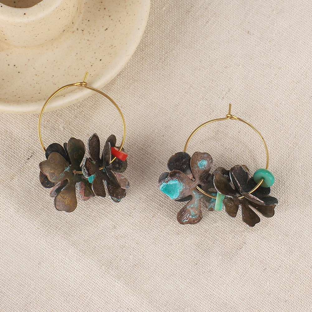 

Vintage brass patina EarringsHoop Earring Cool Earrings Hollow Drop Earrings Valentine's gift