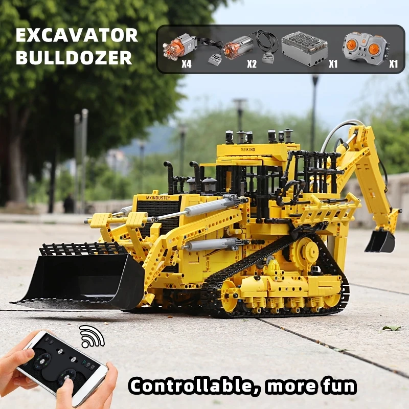 

Mould King 17023 MOC High-Tech APP RC Truck Toys The Powered Pneumatic Bulldozer Car Buidling Blocks Bricks Kids Birthday Gifts