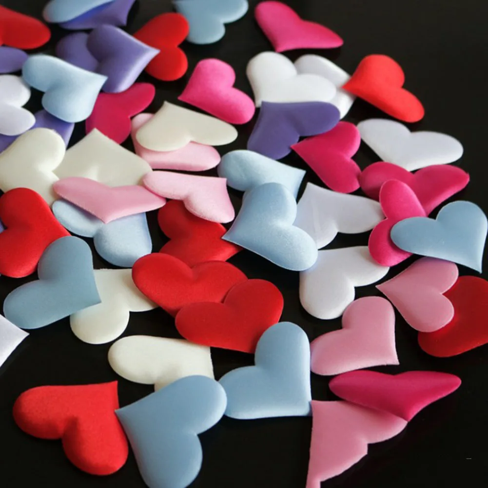 

100Pcs 20mm Romantic Sponge Satin Fabric Heart Petals Wedding Confetti Table Bed Heart Petals Wedding Valentine Decorations