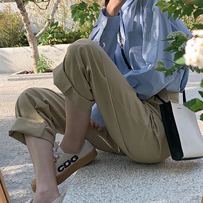 

Limiguyue Summer Women Comfortable Khaki White Pants High Waist French Cotton Chic Straight Leg Pants Fashion Trousers K1125