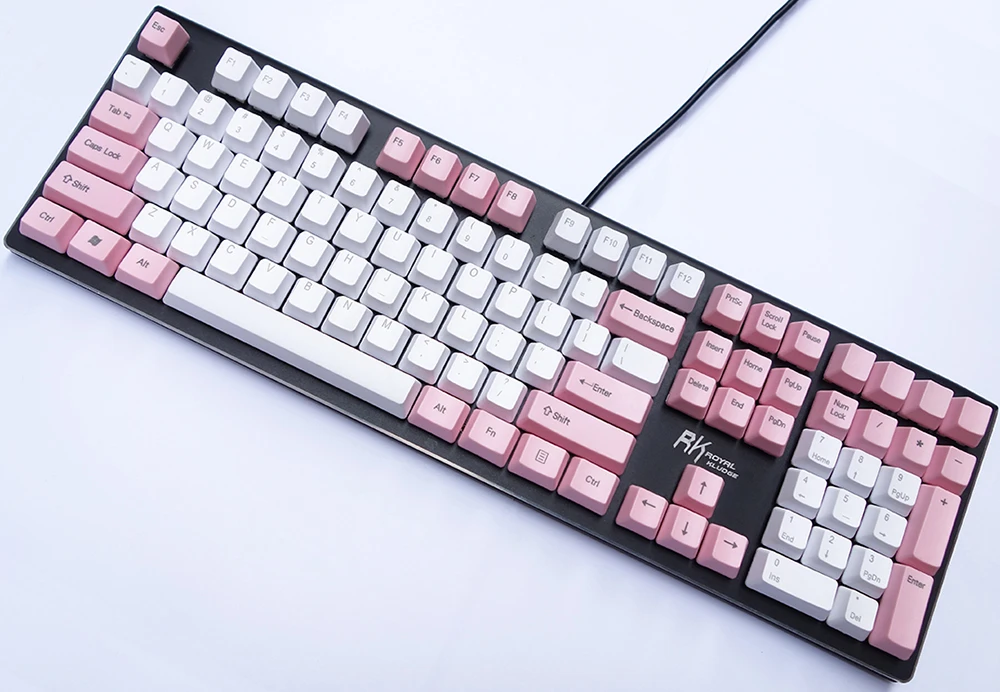 Колпачки для клавиш NPKC OEM PBT розово белые смешанные клавиши ANSI макет 61 клавиша 87 108