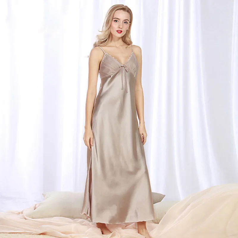 Women's Nightgown Satin Soft Female Sleepshirts Satin Plus Size Summer Camisole V Neck Ladies Nightwear Elegant Sleepwear